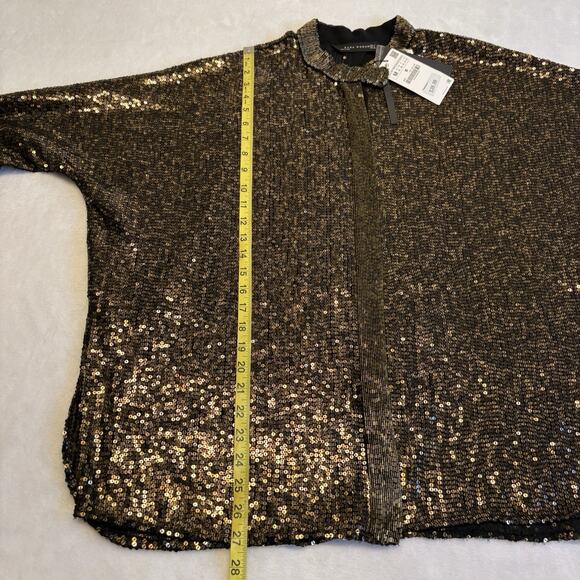 Zara Limited Edition Metallic Gold Sequin Beaded Button Up Blouse Womens Size M - Picture 14 of 15